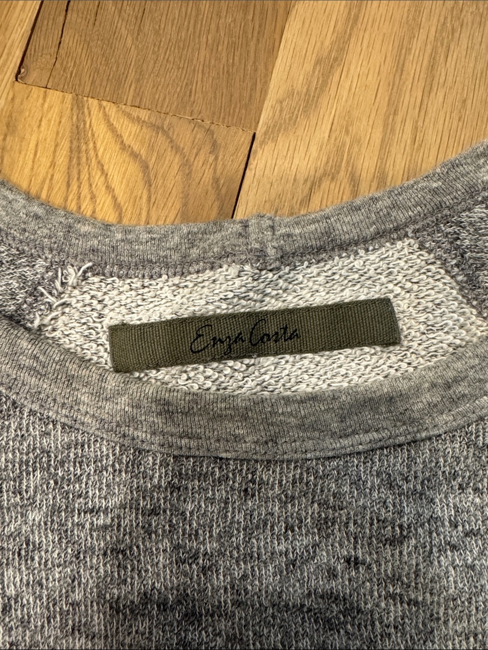 Enza Costa Gray Heather Raglan Sweatshirt with Light Shoulder Panels - Picture 2 of 5